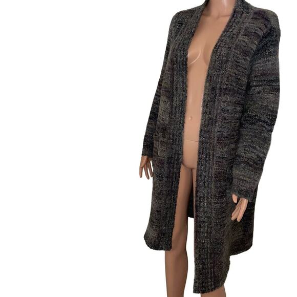Prana Sabina Marled Yarn Duster Sweater Wool Blend Pockets Open Cardigan SZ M - Picture 2 of 12